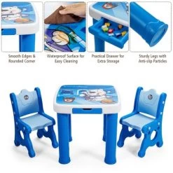 Costway Multifunctional Kids Desk & 2 Height-Adjustable Chairs W/ Non-slip Point Pink Blue Natural -Dolls Discount Store GUEST 0254279b a7f7 456c a402 e4274413449d