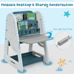 Costway 2 In 1 Kids Easel Desk Chair Set Book Rack Adjustable Art Painting Board Blue/Gray -Dolls Discount Store GUEST 05fb9869 101f 4fbd 957b fa678bde9716