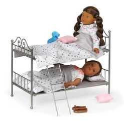 Scrollwork Metal Doll Bunk Bed With Ladder And Bedding - Silver/Pink/Stars -Dolls Discount Store GUEST 08d8c286 39de 4f91 a10e 906b75b5ae00
