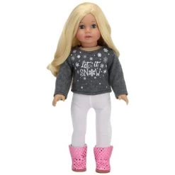 Sophia's - 18" Doll - "Let It Snow" Sweater, Lace Skirt, Leggings, Earmuffs, Pocket Scarf & Ewe Boots - Grey/White/Pink -Dolls Discount Store GUEST 0d0a36d6 040a 4204 9bbd 476e388ae498