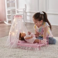 Starlights LED Canopy Metal Doll Bed With Bedding - Pink -Dolls Discount Store GUEST 22a6c1f7 78c1 41d6 8fd3 816be772e426