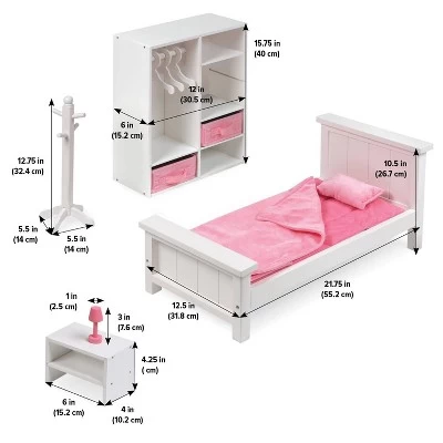 Bedroom Furniture Set For 18" Dolls - White/Pink 7 Bedroom Furniture Set For 18" Dolls - White/Pink - Image 5