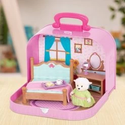 Dolls Discount Store 12 Li'l Woodzeez Toy Furniture Set In Carry Case 13pc - Travel Suitcase Bedroom Playset