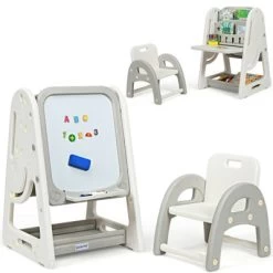 Costway 2 In 1 Kids Easel Desk Chair Set Book Rack Adjustable Art Painting Board Blue/Gray -Dolls Discount Store GUEST 2ea0bb06 fcba 4db8 b7bf 67b73930f3da