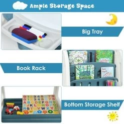 Costway 2 In 1 Kids Easel Desk Chair Set Book Rack Adjustable Art Painting Board Blue/Gray -Dolls Discount Store GUEST 31a3734a 5bae 4722 80fe a69934b45963