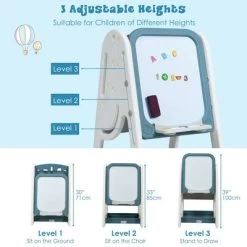 Costway 2 In 1 Kids Easel Desk Chair Set Book Rack Adjustable Art Painting Board Blue/Gray -Dolls Discount Store GUEST 3715d933 8f9b 4536 9376 470978d0ee2f