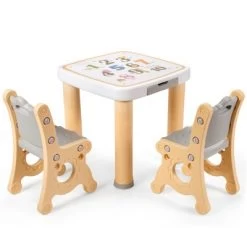Costway Multifunctional Kids Desk & 2 Height-Adjustable Chairs W/ Non-slip Point Pink Blue Natural -Dolls Discount Store GUEST 578424be b1ae 4a22 aaee 1f2debf2d4c7