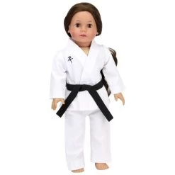 Dolls Discount Store 35 Sophia’s Karate Uniform With White, Purple, & Black Belts For 18” Dolls, White