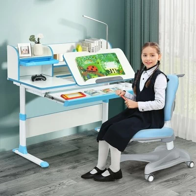 Costway Adjustable Kids Study Desk Drafting Table Chair Set W/ Bookshelf 4 Costway Adjustable Kids Study Desk Drafting Table Chair Set W/ Bookshelf - Image 2