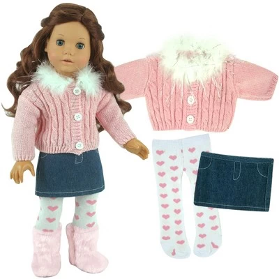 Sophia’s 3 Piece Feather Trim Sweater Outfit Set For 18'' Dolls, Pink 4 Sophia’s 3 Piece Feather Trim Sweater Outfit Set For 18'' Dolls, Pink - Image 2