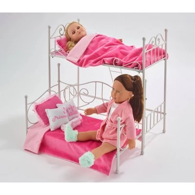 Badger Basket Scrollwork Metal Doll Loft Bed With Daybed And Bedding - White/Pink 6 Badger Basket Scrollwork Metal Doll Loft Bed With Daybed And Bedding - White/Pink - Image 4