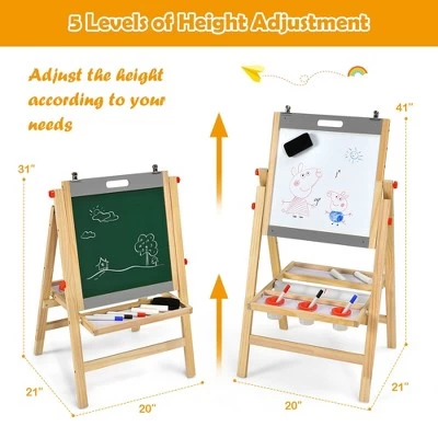 Costway Kids Art Easel W/ Whiteboard & Paper Roll Double Sided Chalkboard 3 Costway Kids Art Easel W/ Whiteboard & Paper Roll Double Sided Chalkboard