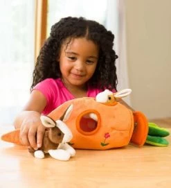 HearthSong Plush Bunny Portable Play Set With Carrot Home And Two Bunnies