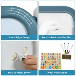 Costway 2 In 1 Kids Easel Desk Chair Set Book Rack Adjustable Art Painting Board Blue/Gray -Dolls Discount Store GUEST 9c9de38e 5375 4b15 b6da 003c8dcf39a3