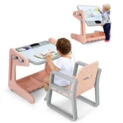Costway 2 In 1 Kids Easel Table & Chair Set Adjustable Art Painting Board Gray/Blue/Light Pink -Dolls Discount Store GUEST a76c8164 3383 4fd8 8d86 44fd7a770b37
