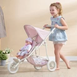 Olivia's Little World - Polka Dots Princess Baby Doll Twin Jogging Stroller - Pink & Gray