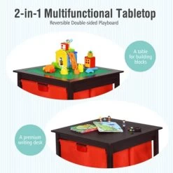 Costway 2-in-1 Kids Double-sided Activity Building Block Table W/ Drawers Brown -Dolls Discount Store GUEST aeb1ce79 5c7f 4c0f ab83 d51146a8bb00