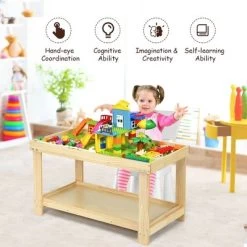 Costway Solid Wood Kids Activity Play Table Block Table Multifunction W/Storage -Dolls Discount Store GUEST b01e1f33 752f 422f 8625 42f225078fd0