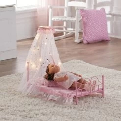 Starlights LED Canopy Metal Doll Bed With Bedding - Pink -Dolls Discount Store GUEST bc68727b dc5c 4596 aa18 f33b9fb7a867