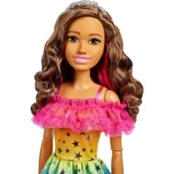 Barbie 28" Large Doll With Brown Hair And Rainbow Dress