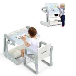 Costway 2 In 1 Kids Easel Table & Chair Set Adjustable Art Painting Board Gray/Blue/Light Pink -Dolls Discount Store GUEST c7524044 f65d 4c1b b6e9 d331592b07b6