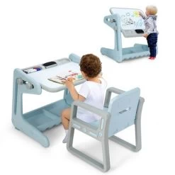 Costway 2 In 1 Kids Easel Table & Chair Set Adjustable Art Painting Board Gray/Blue/Light Pink -Dolls Discount Store GUEST d0ca9d65 eee0 4579 9ac6 735477ad00eb