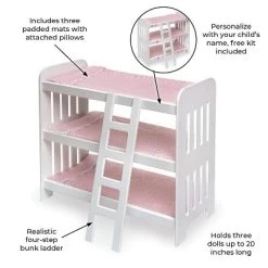 Badger Basket Triple Doll Bunk Bed With Ladder, Bedding, And Free Personalization Kit - Pink Gingham -Dolls Discount Store GUEST de75445c e4d4 4d1b 8bd7 36d53c4e3857