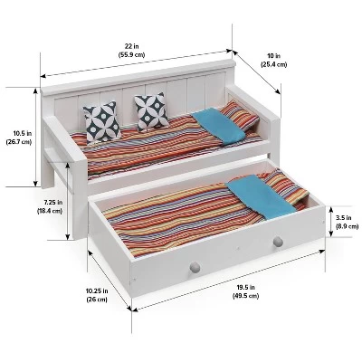 Sofa/Daybed With Trundle For 18" Dolls - White/Multi 10 Sofa/Daybed With Trundle For 18" Dolls - White/Multi - Image 8