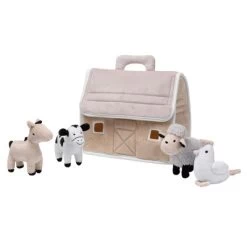 Lambs & Ivy Baby Farm Plush Barn With 4 Stuffed Animals Toy - Taupe/Gray/White