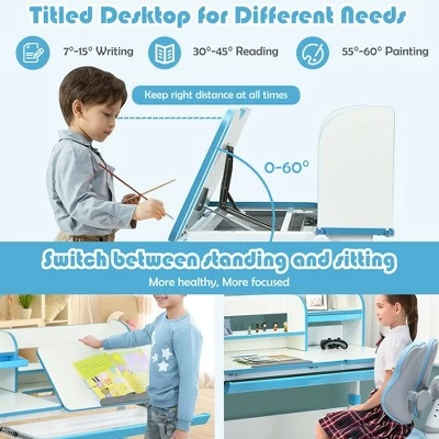 Costway Adjustable Kids Study Desk Drafting Table Chair Set W/ Bookshelf 6 Costway Adjustable Kids Study Desk Drafting Table Chair Set W/ Bookshelf - Image 4